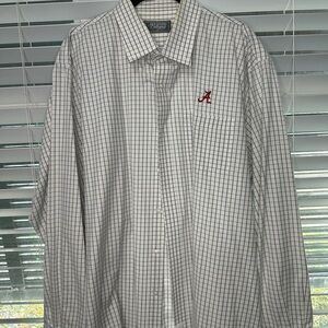 Men's Classic White Checkered Shirt with Red Alabama Logo